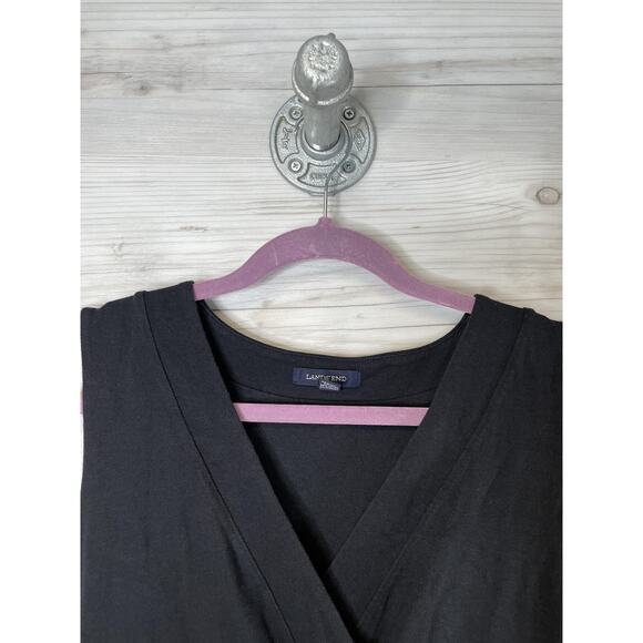 Lands' End Dress Womens Large Black Sleeveless Maxi V-Neck Wrap Pima Blend Knit - Picture 2 of 8